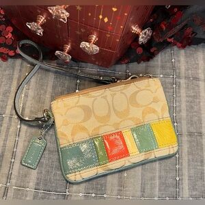 Coach Tan Signature C Multicolor Patent Leather Wristlet